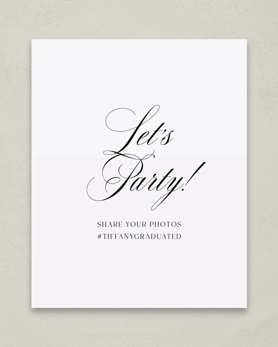 This is a 8" x 10" Let's Celebrate & Snap a Photo Grad Sign called Graduate Script printed in full color