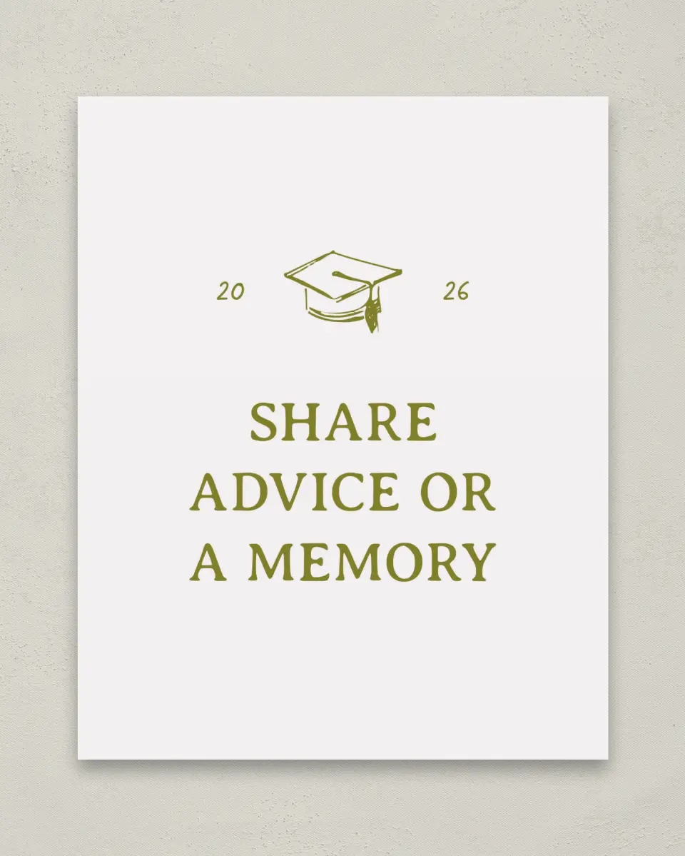 This is a 8" x 10" Memory & Advice Grad Sign called Grad Frame Art printed in full color