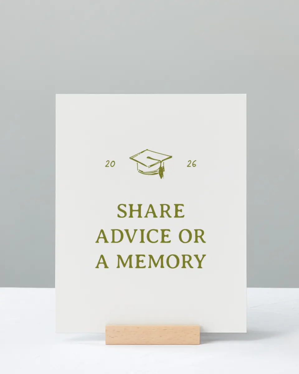 This is a 8" x 10" Memory & Advice Grad Sign called Grad Frame Art printed in full color with Gold foil