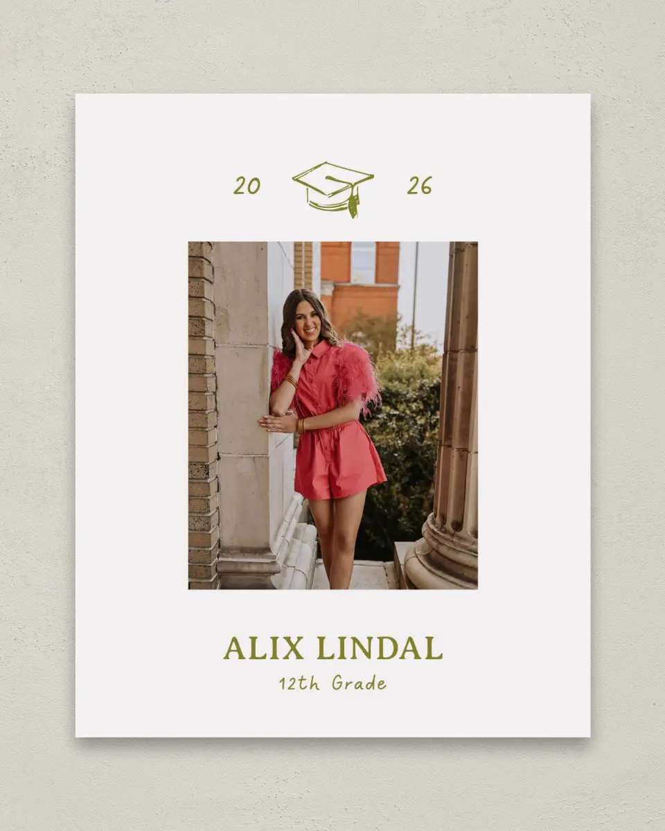This is a 8" x 10" Photo Grad Sign called Grad Frame Art printed in full color with Gold foil
