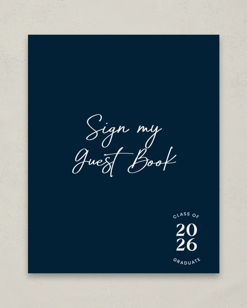 This is a 8" x 10" Guestbook Grad Sign called Sporty Grad printed in full color with Gold foil