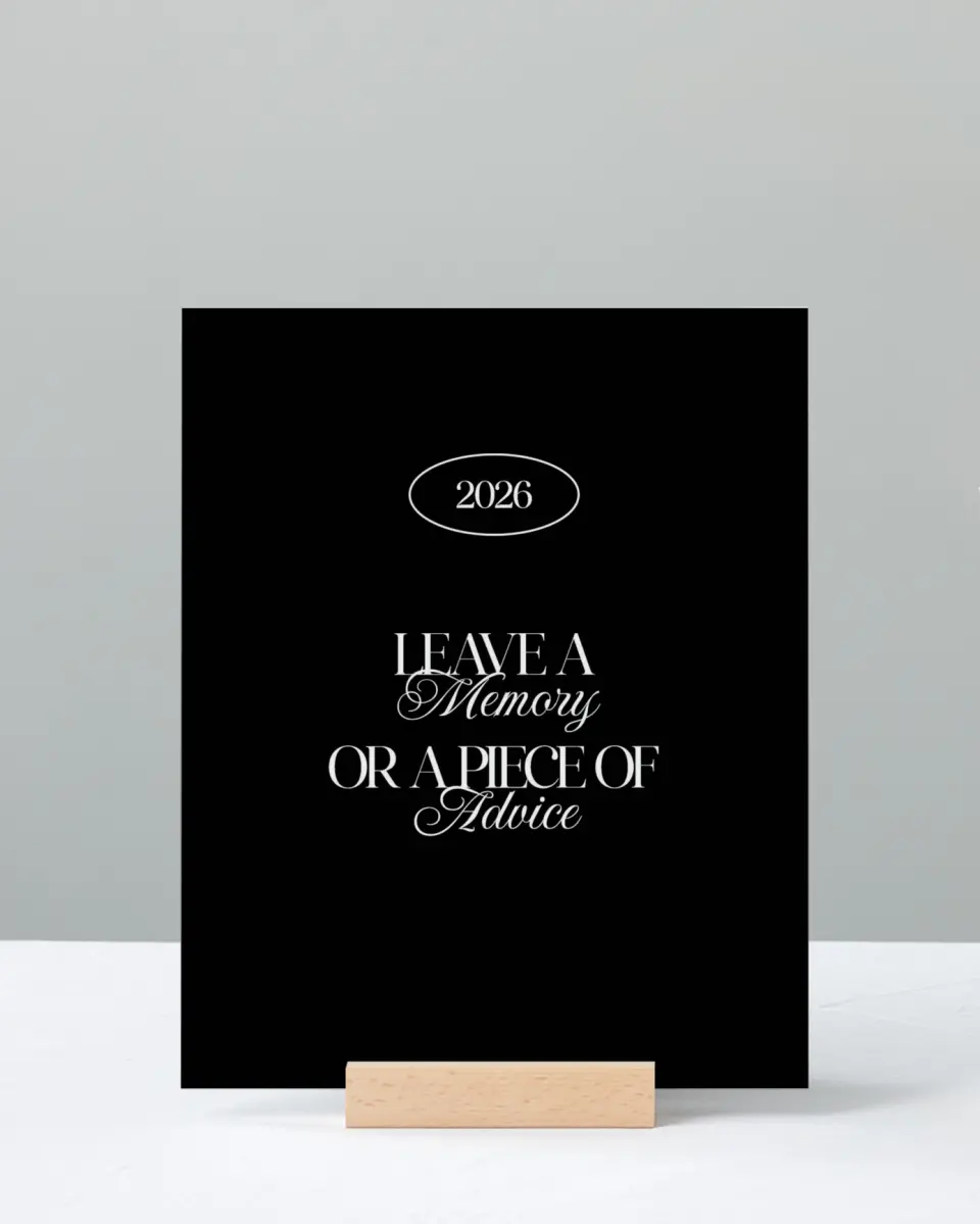 This is a 8" x 10" Memory & Advice Grad Sign called Retro Grad printed in full color with Silver foil