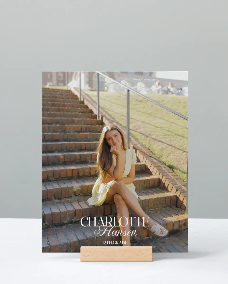 This is a 8" x 10" Photo Grad Sign called Retro Grad printed in full color with Rose Gold foil