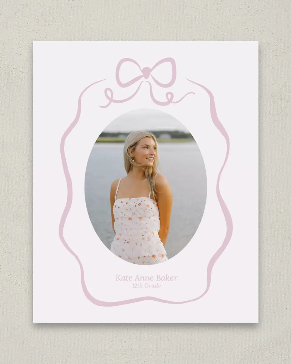 This is a 8" x 10" Photo Grad Sign called Bow Grad printed in full color with Gold foil