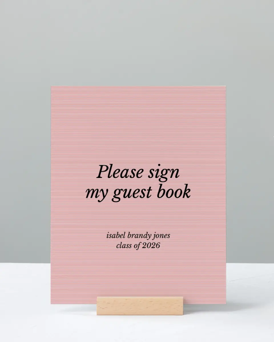 This is a 8" x 10" Guestbook Grad Sign called Snapshot Graduate printed in full color with Silver foil