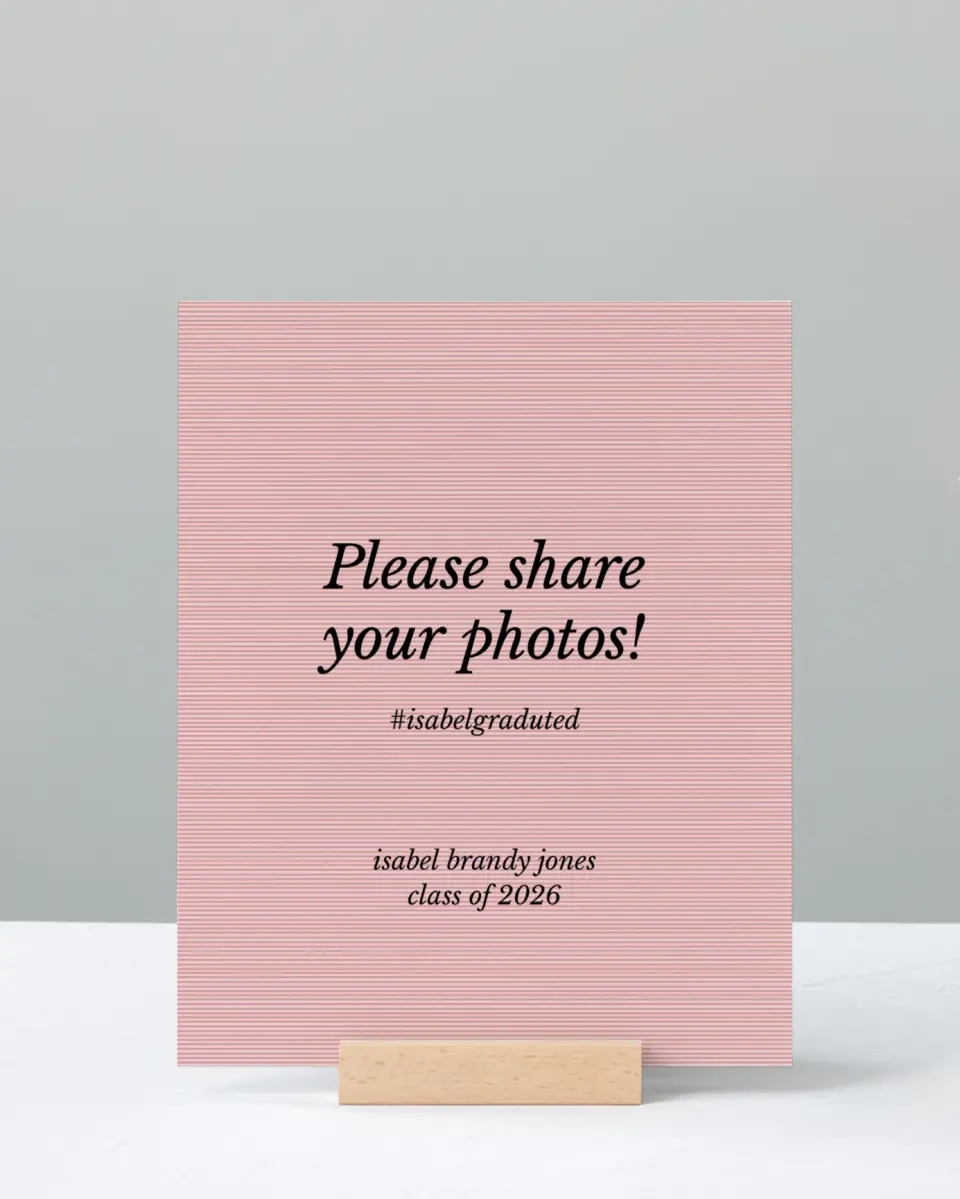This is a 8" x 10" Let's Celebrate & Snap a Photo Grad Sign called Snapshot Graduate printed in full color with Silver foil