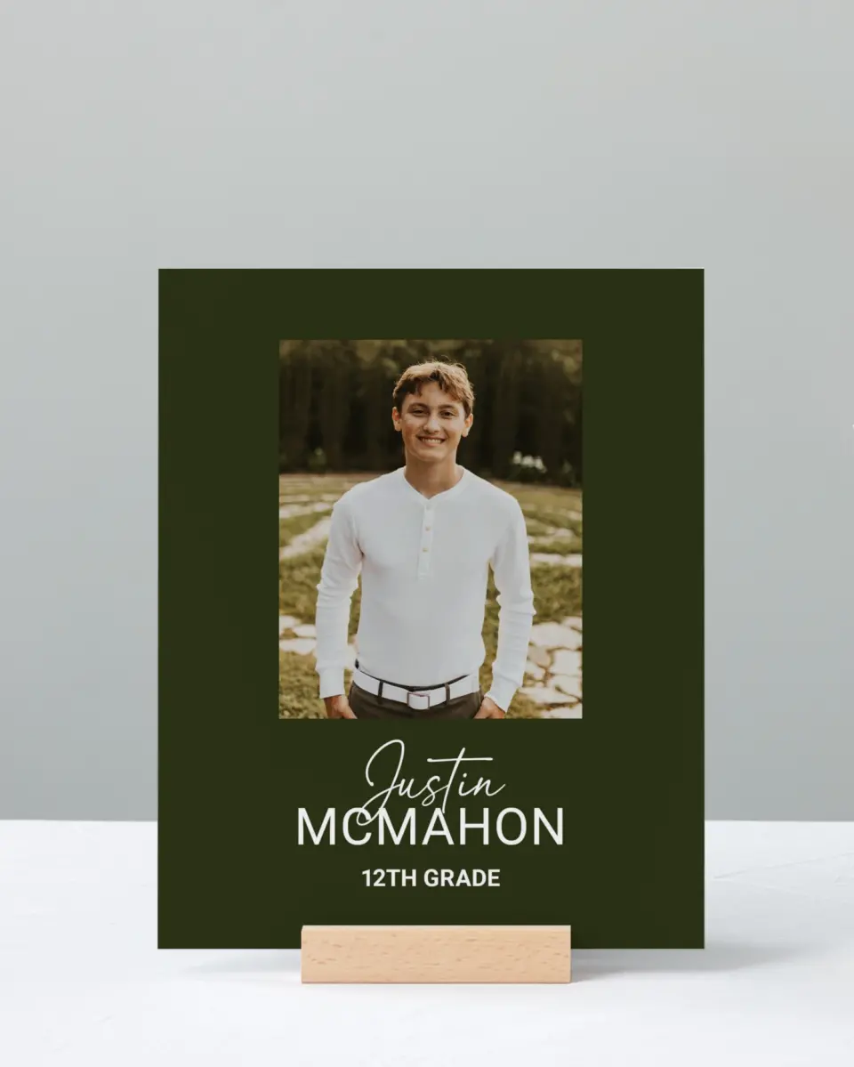This is a 8" x 10" Photo Grad Sign called Forward Bound printed in full color with Rose Gold foil