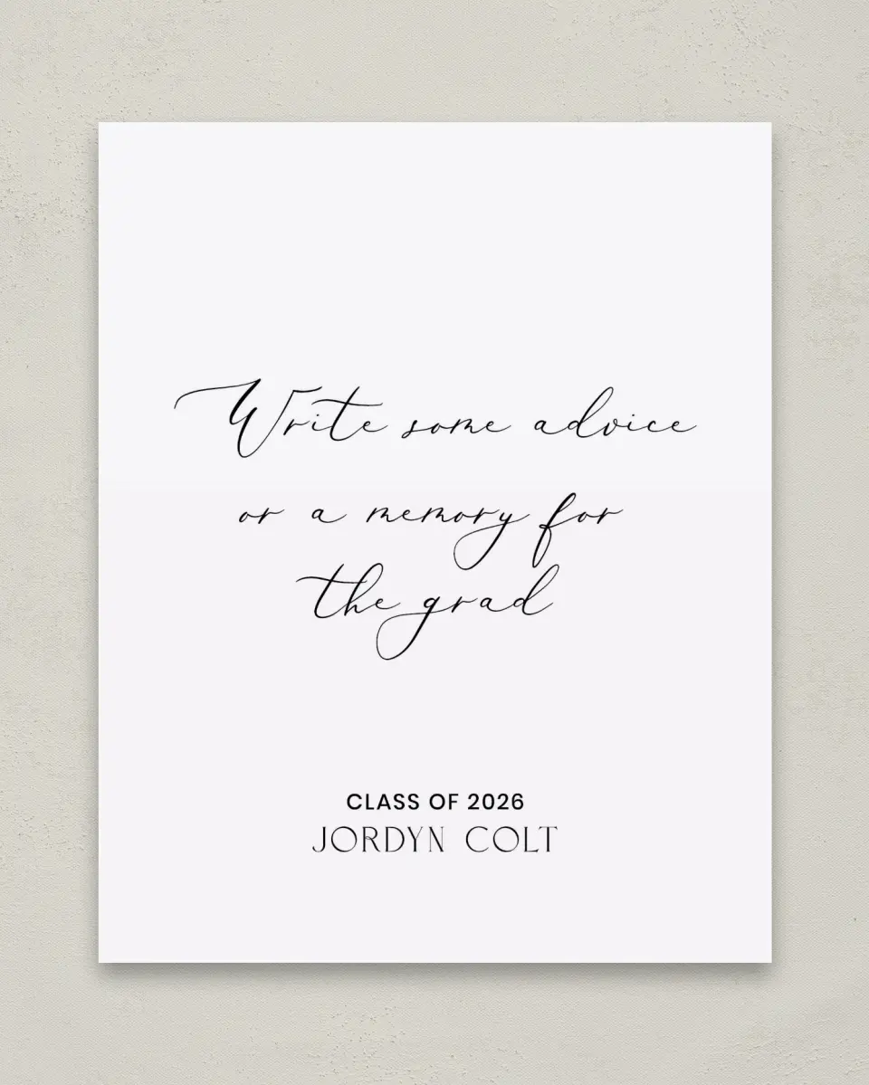 This is a 8" x 10" Memory & Advice Grad Sign called Refined Moment printed in full color