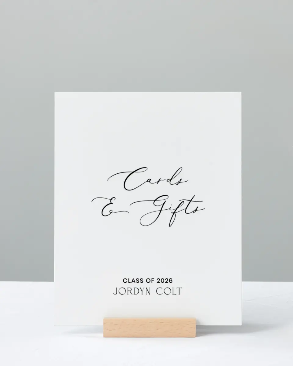 This is a 8" x 10" Cards & Gifts Grad Sign called Refined Moment printed in full color
