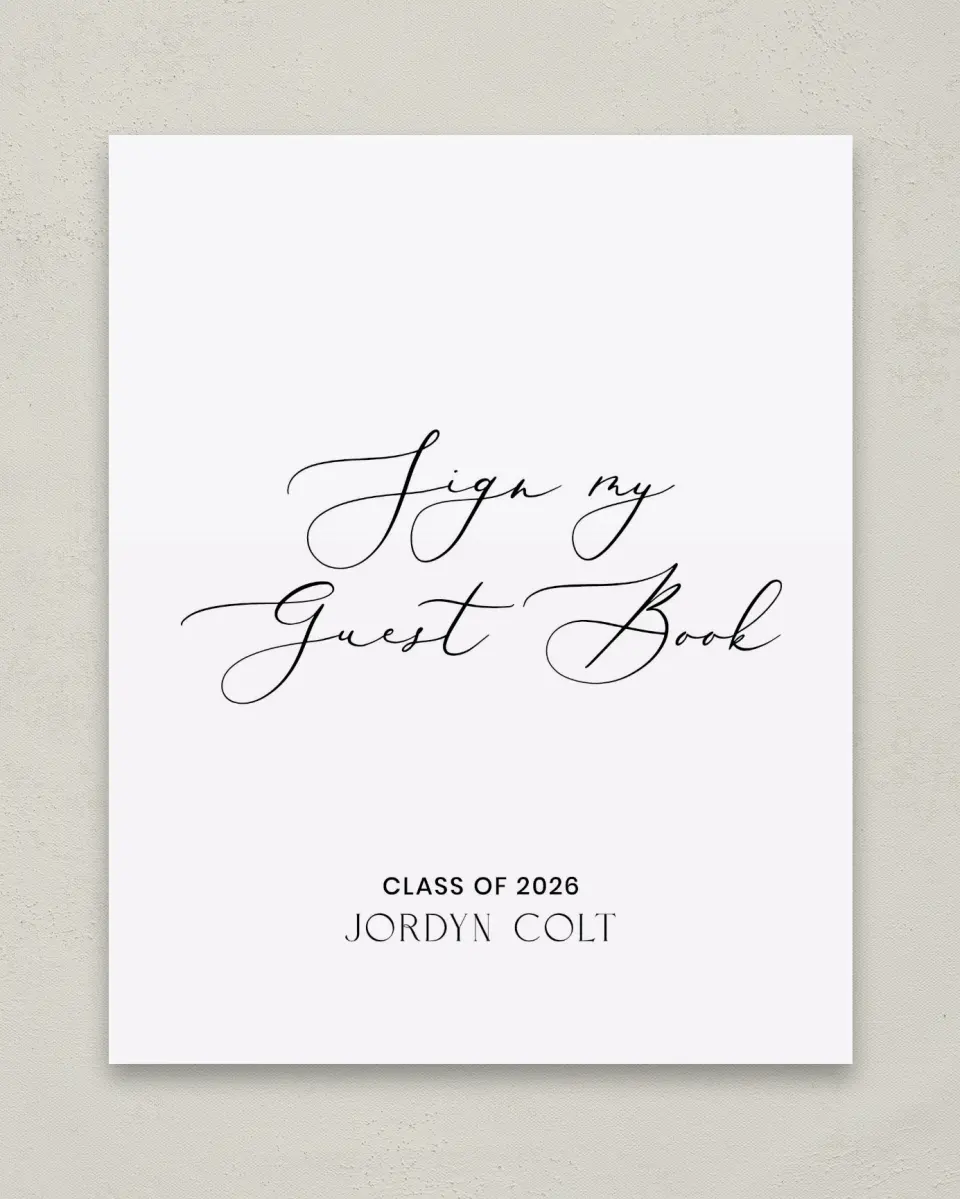 This is a 8" x 10" Guestbook Grad Sign called Refined Moment printed in full color