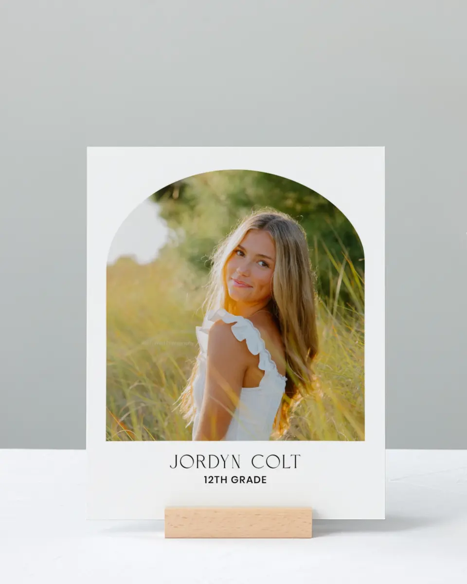 This is a 8" x 10" Photo Grad Sign called Refined Moment printed in full color with Rose Gold foil