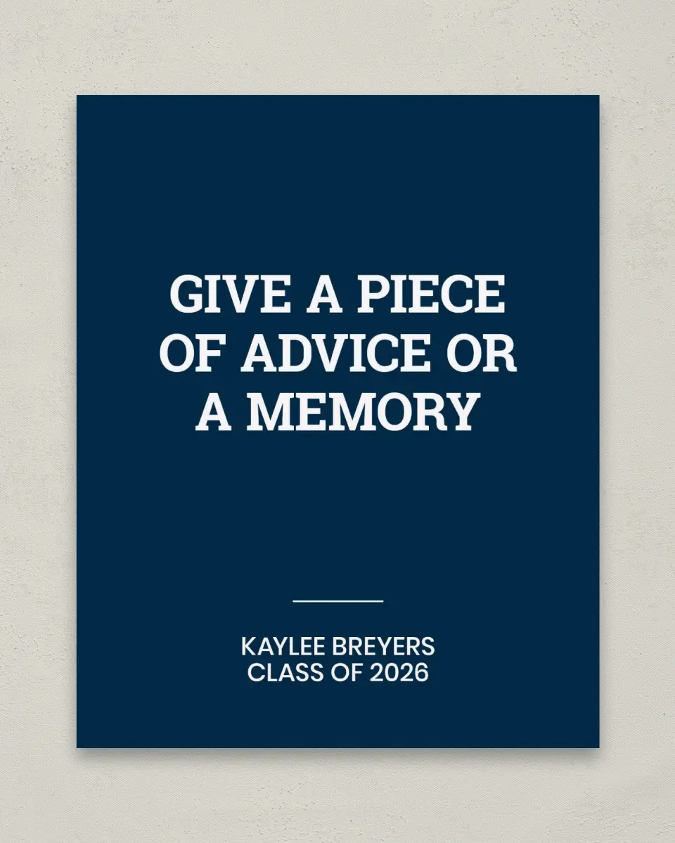 This is a 8" x 10" Memory & Advice Grad Sign called Sports Graduate printed in full color