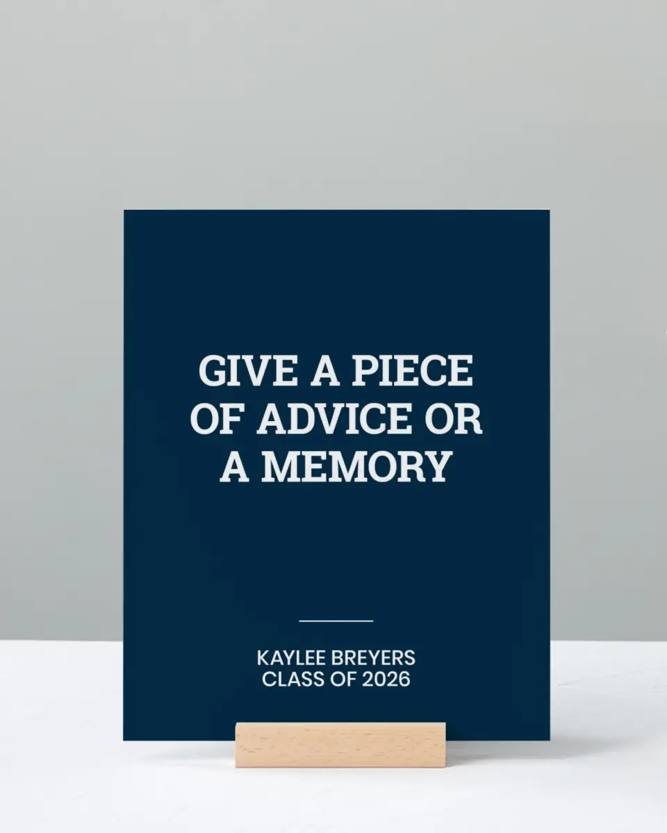 This is a 8" x 10" Memory & Advice Grad Sign called Sports Graduate printed in full color