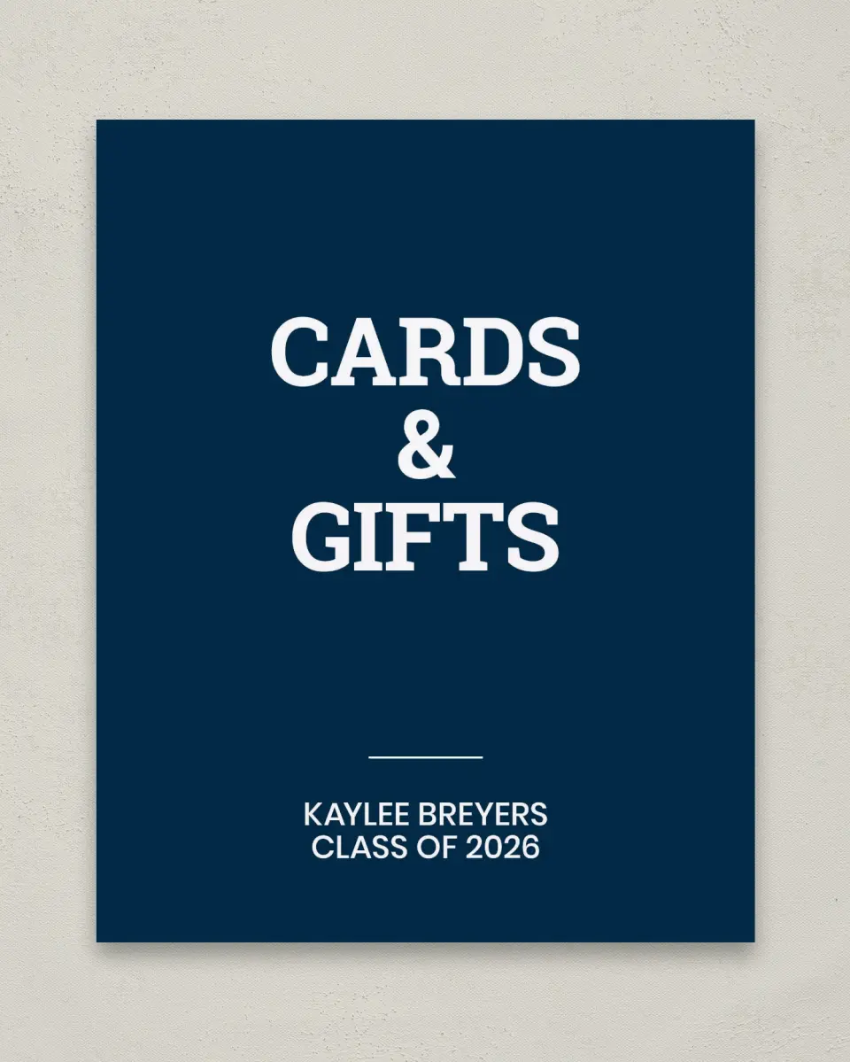 This is a 8" x 10" Cards & Gifts Grad Sign called Sports Graduate printed in full color