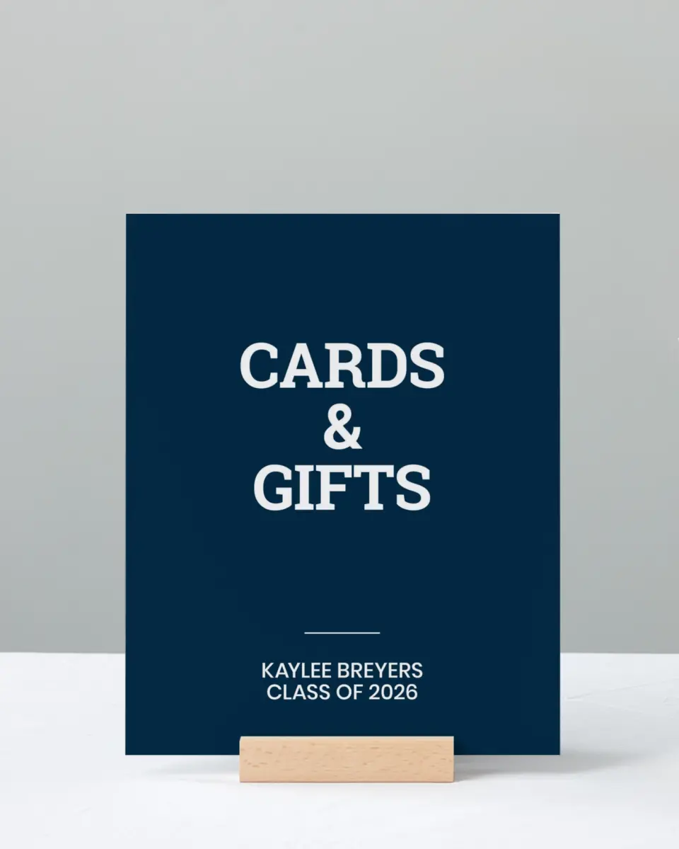 This is a 8" x 10" Cards & Gifts Grad Sign called Sports Graduate printed in full color