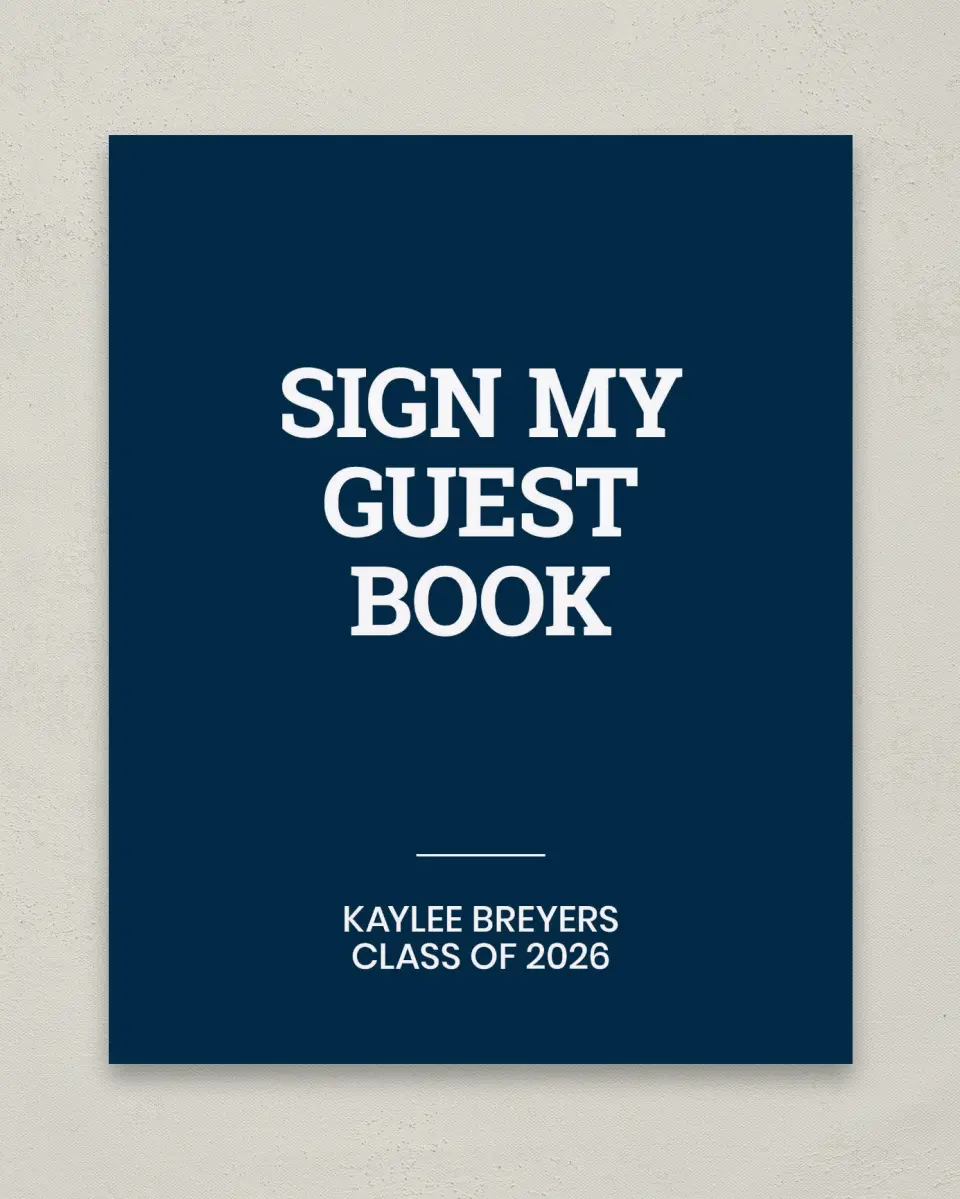 This is a 8" x 10" Guestbook Grad Sign called Sports Graduate printed in full color with Gold foil