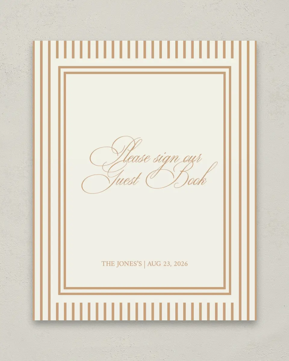 This is a 8" x 10" Guest Book Sign called Beaded Veil printed in full color with Gold foil