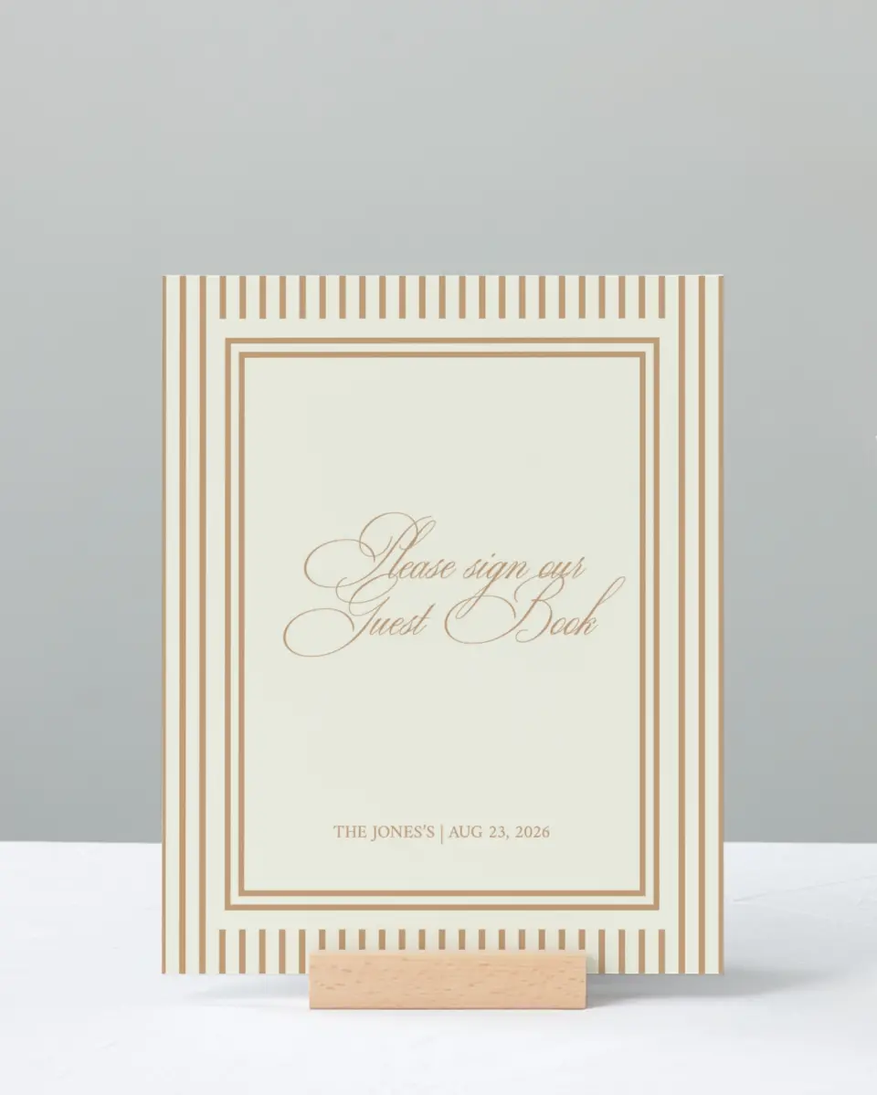 This is a 8" x 10" Guest Book Sign called Beaded Veil printed in full color with Gold foil