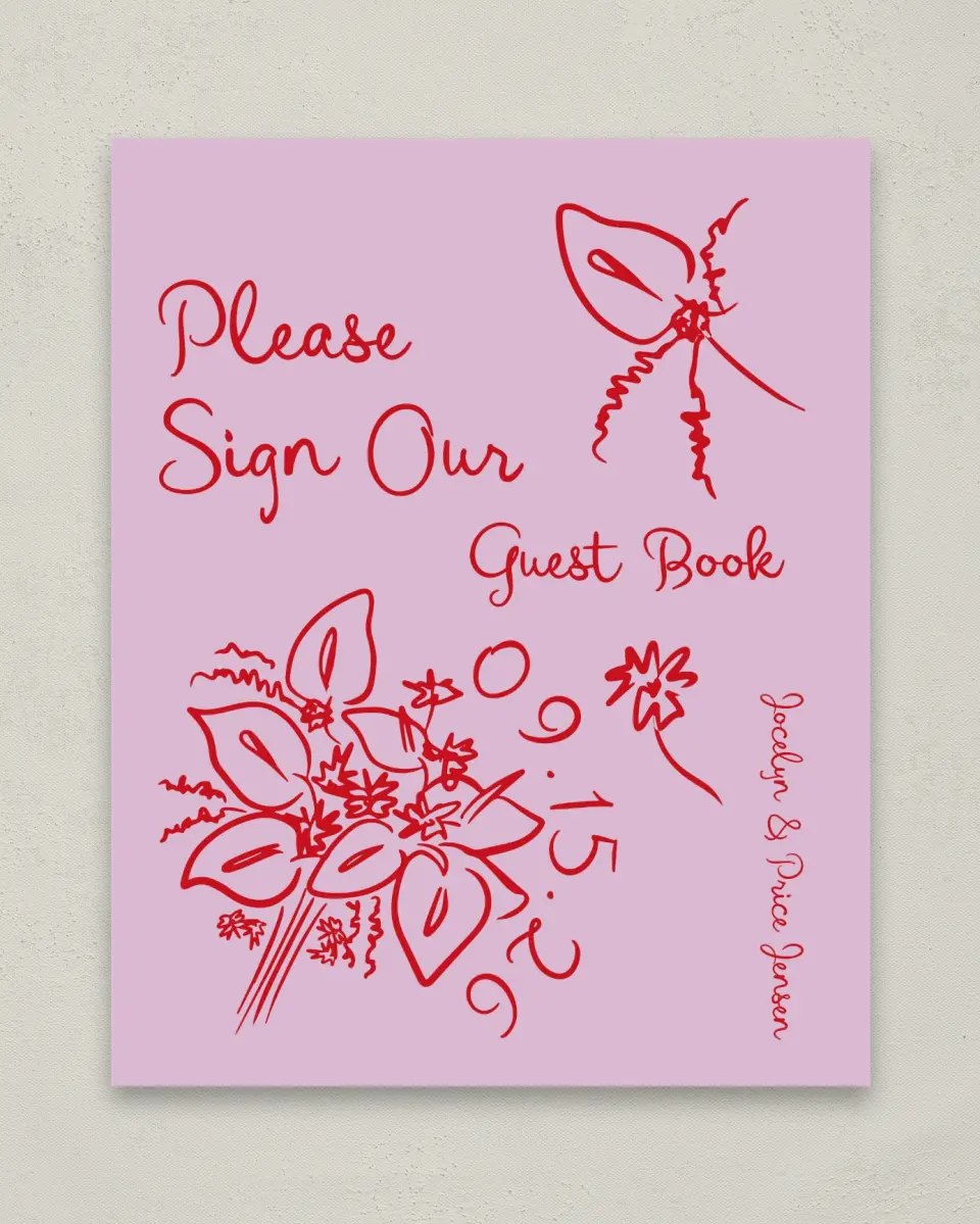 This is a 8" x 10" Guest Book Sign called Flourishing Love printed in full color with Gold foil