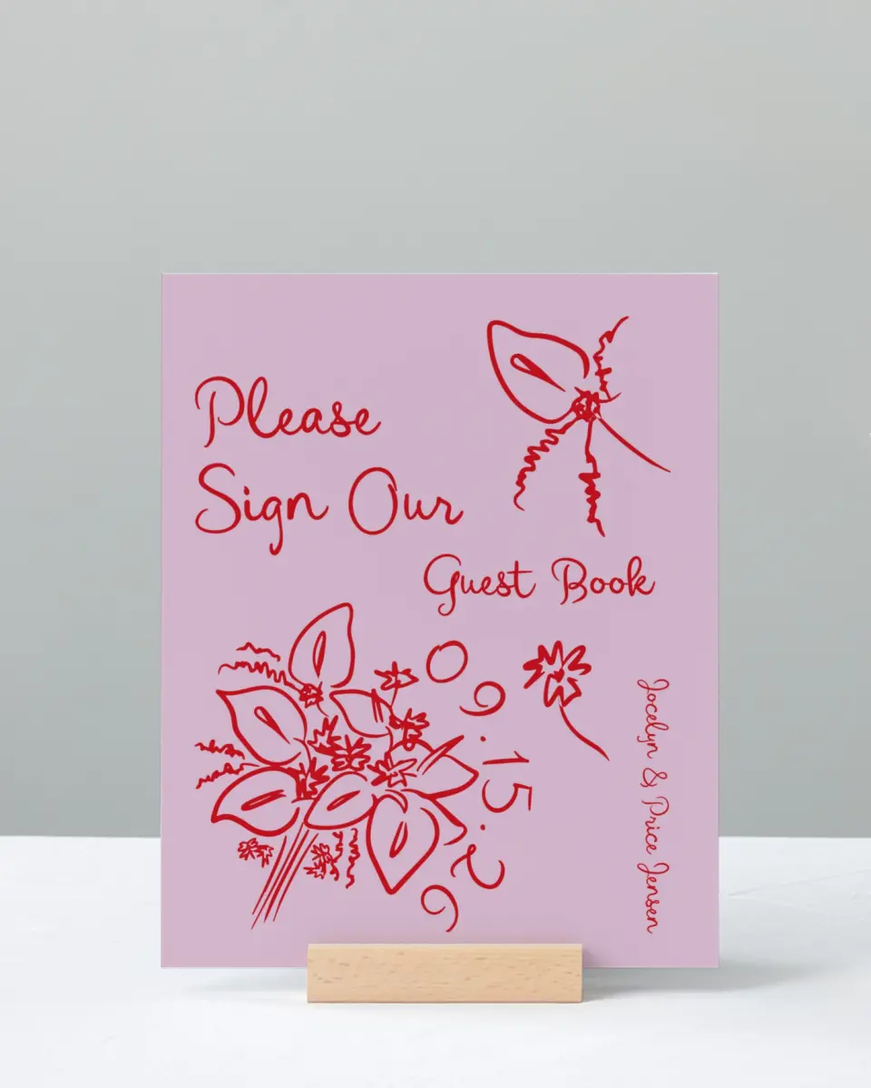 This is a 8" x 10" Guest Book Sign called Flourishing Love printed in full color with Gold foil