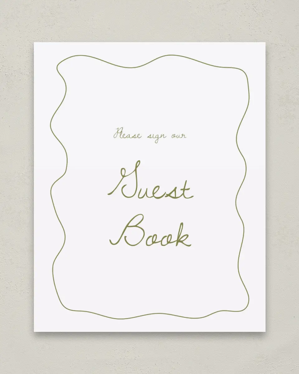 This is a 8" x 10" Guest Book Sign called Soft Garden Vows printed in full color with Gold foil