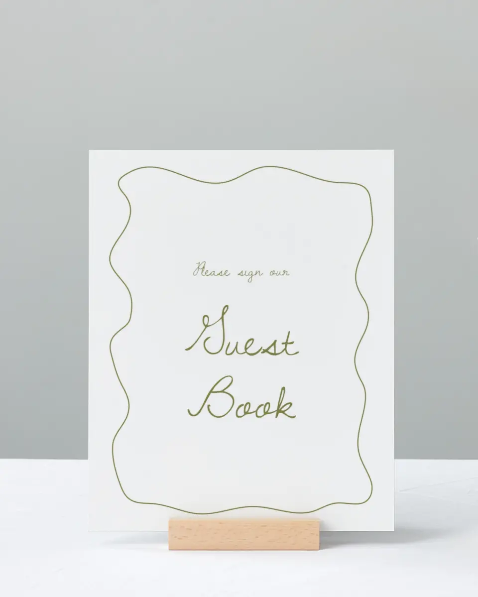 This is a 8" x 10" Guest Book Sign called Soft Garden Vows printed in full color with Gold foil