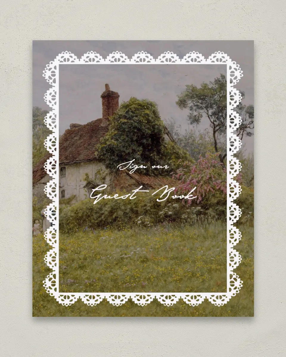 This is a 8" x 10" Guest Book Sign called Verdant Romance printed in full color with Gold foil