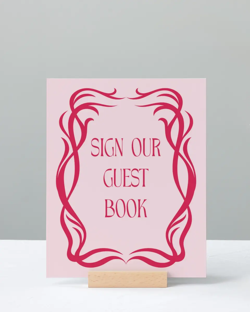 This is a 8" x 10" Guest Book Sign called Nouveau Romance printed in full color with Gold foil