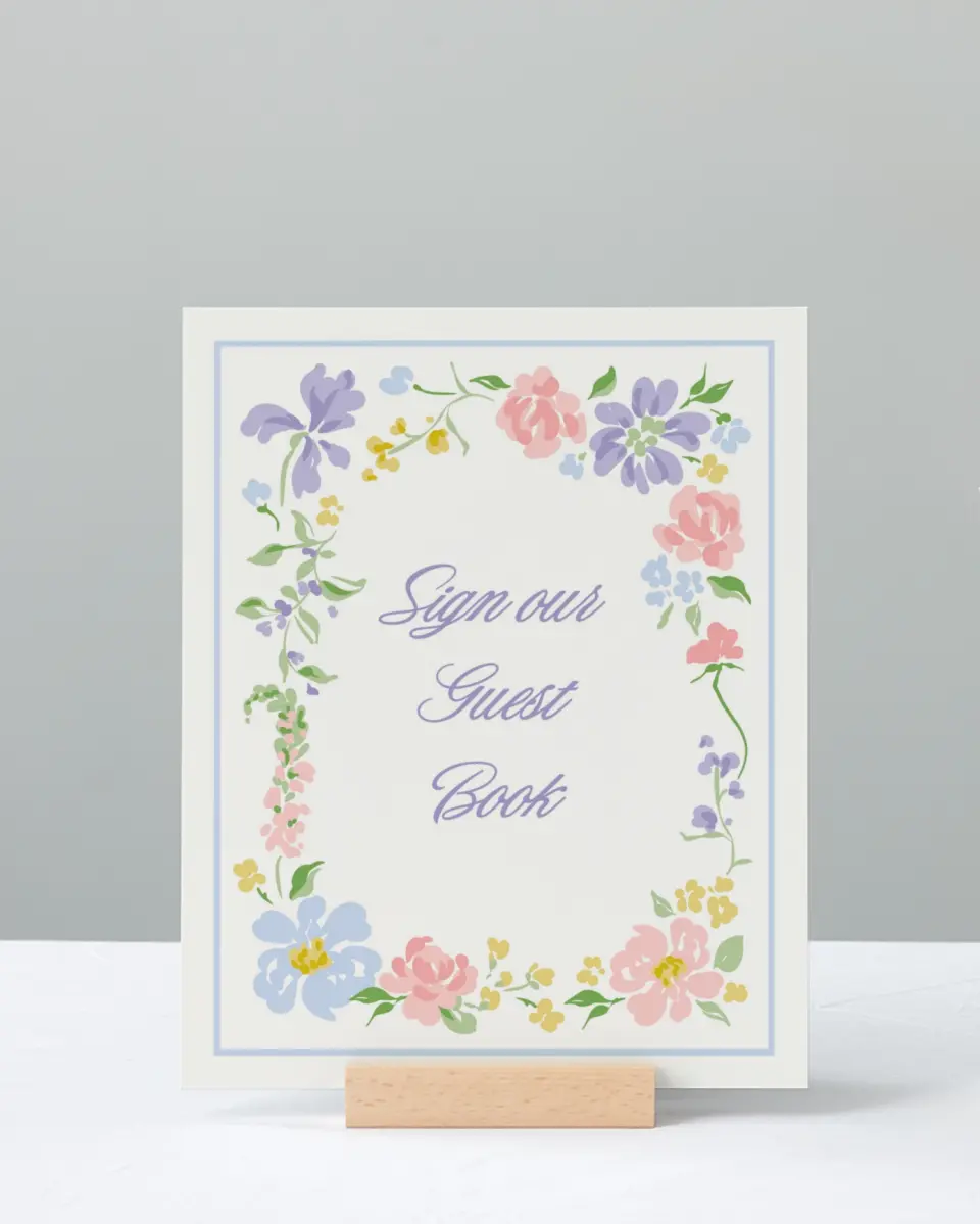 This is a 8" x 10" Guest Book Sign called Gentle Garden printed in full color with Gold foil