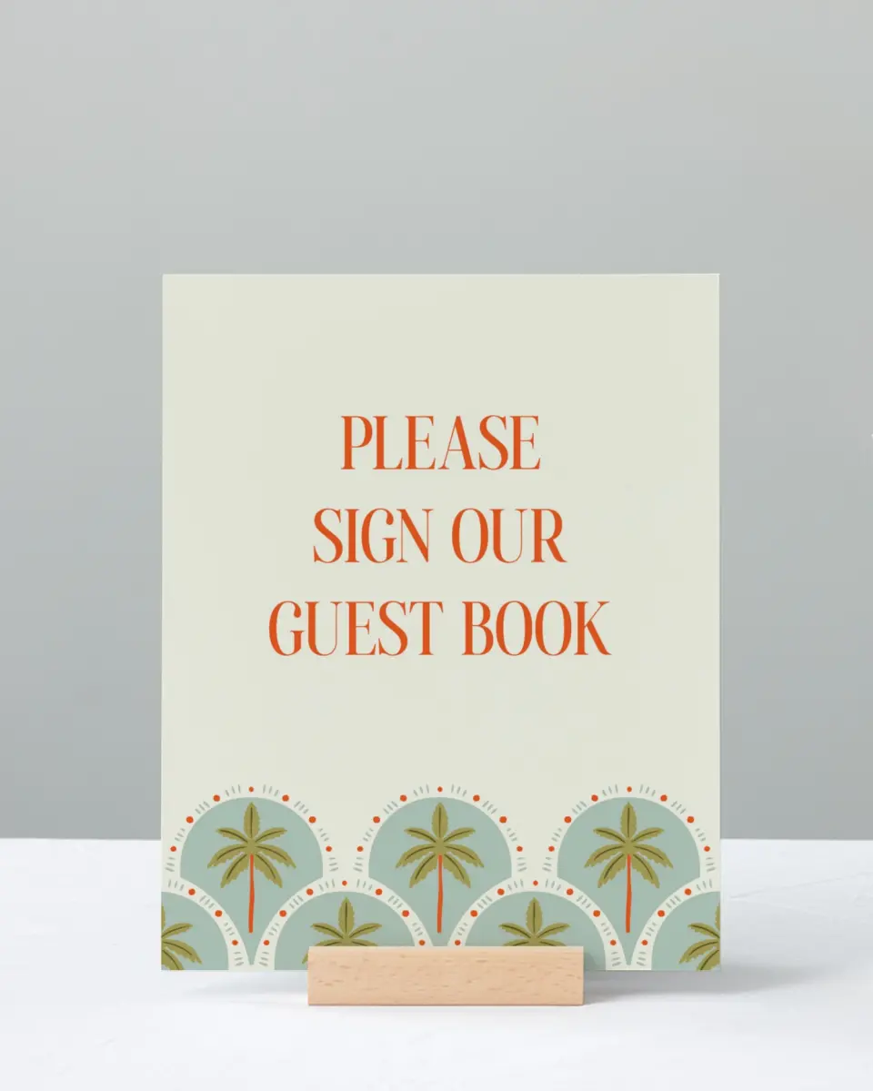 This is a 8" x 10" Guest Book Sign called Tropical Treasure printed in full color with Gold foil
