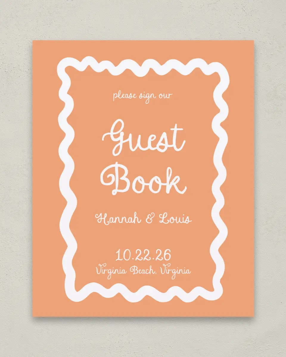 This is a 8" x 10" Guest Book Sign called Wavy Love printed in full color with Gold foil