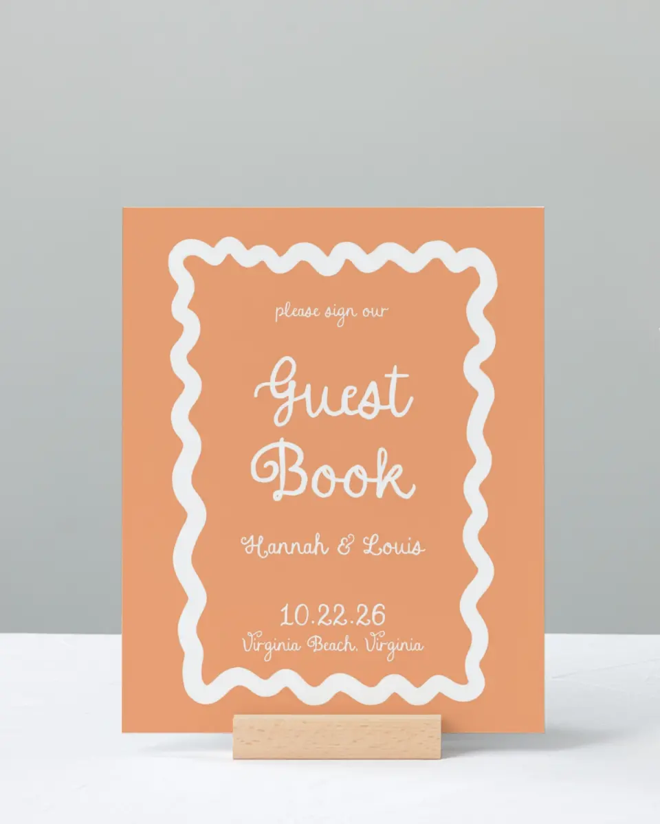 This is a 8" x 10" Guest Book Sign called Wavy Love printed in full color with Gold foil