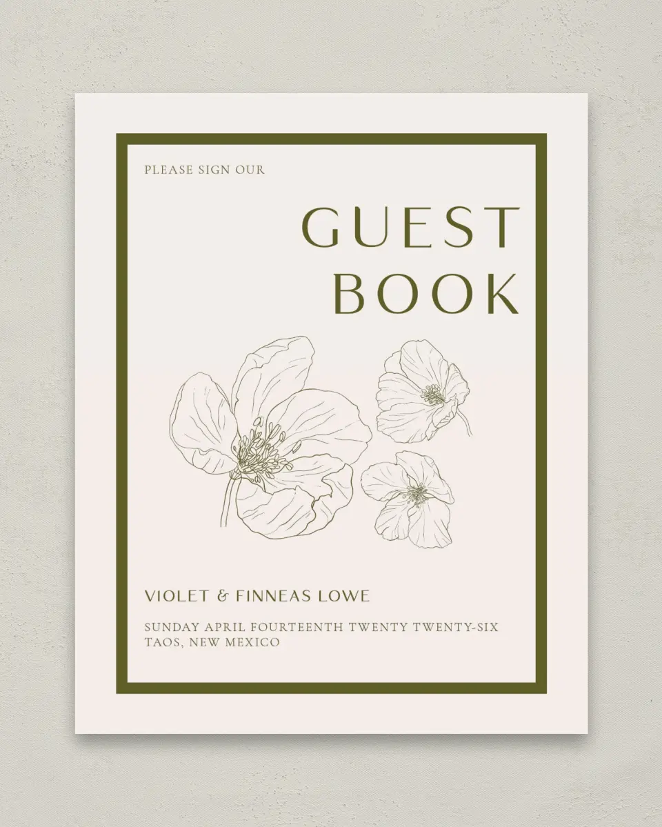 This is a 8" x 10" Guest Book Sign called Delicate Love printed in full color with Gold foil