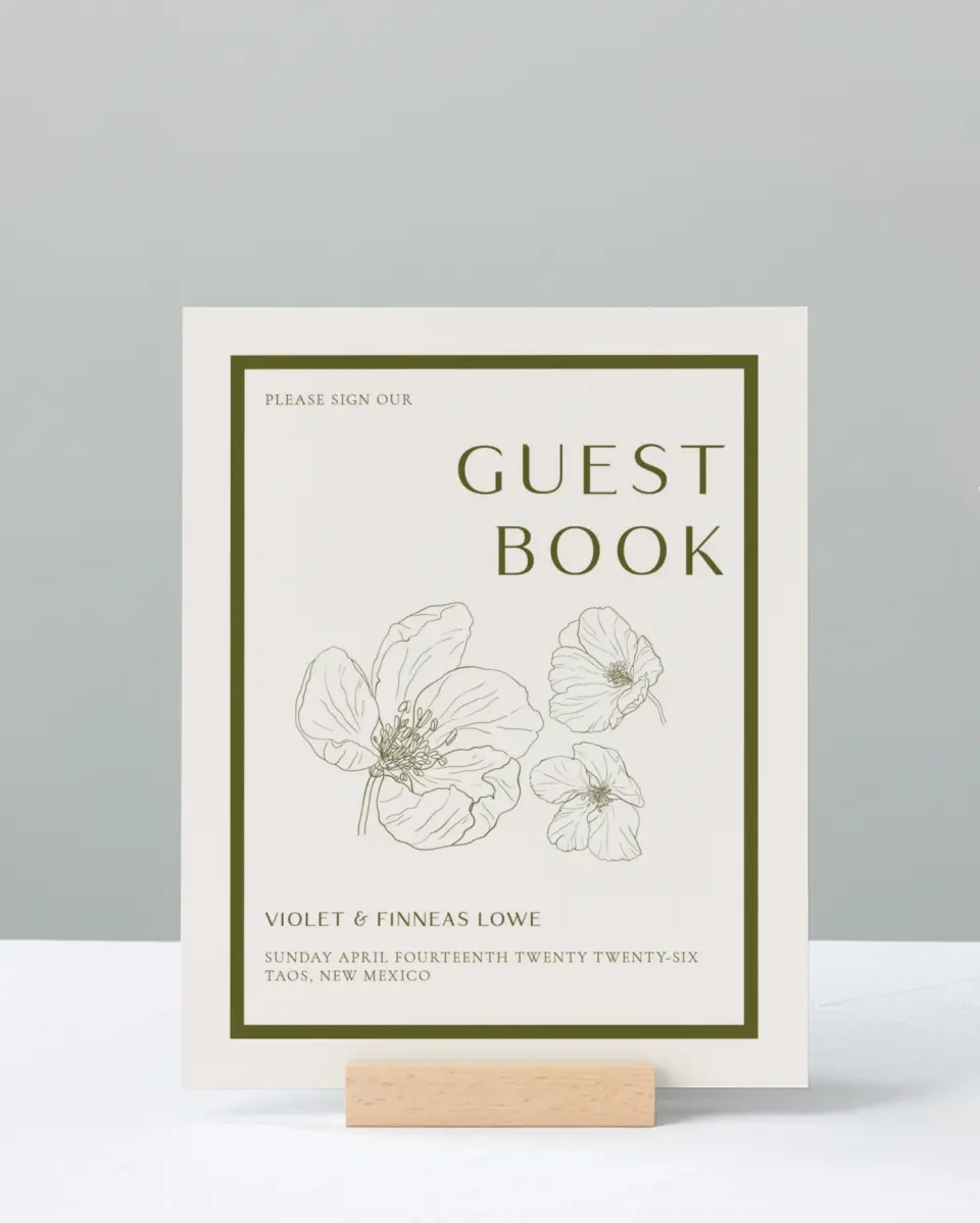 This is a 8" x 10" Guest Book Sign called Delicate Love printed in full color with Gold foil