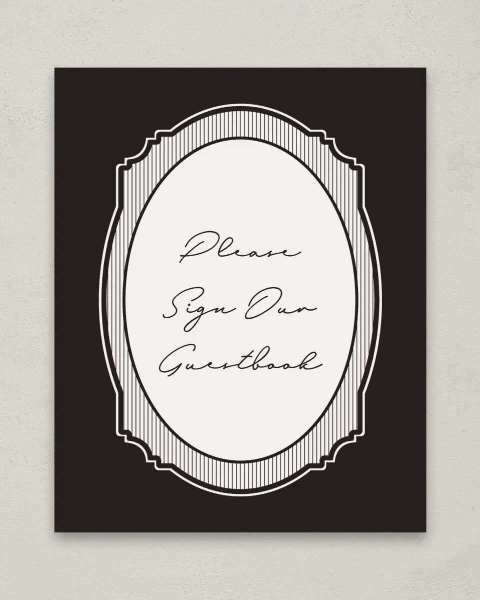 This is a 8" x 10" Guest Book Sign called Opulent Endearment printed in full color with Gold foil