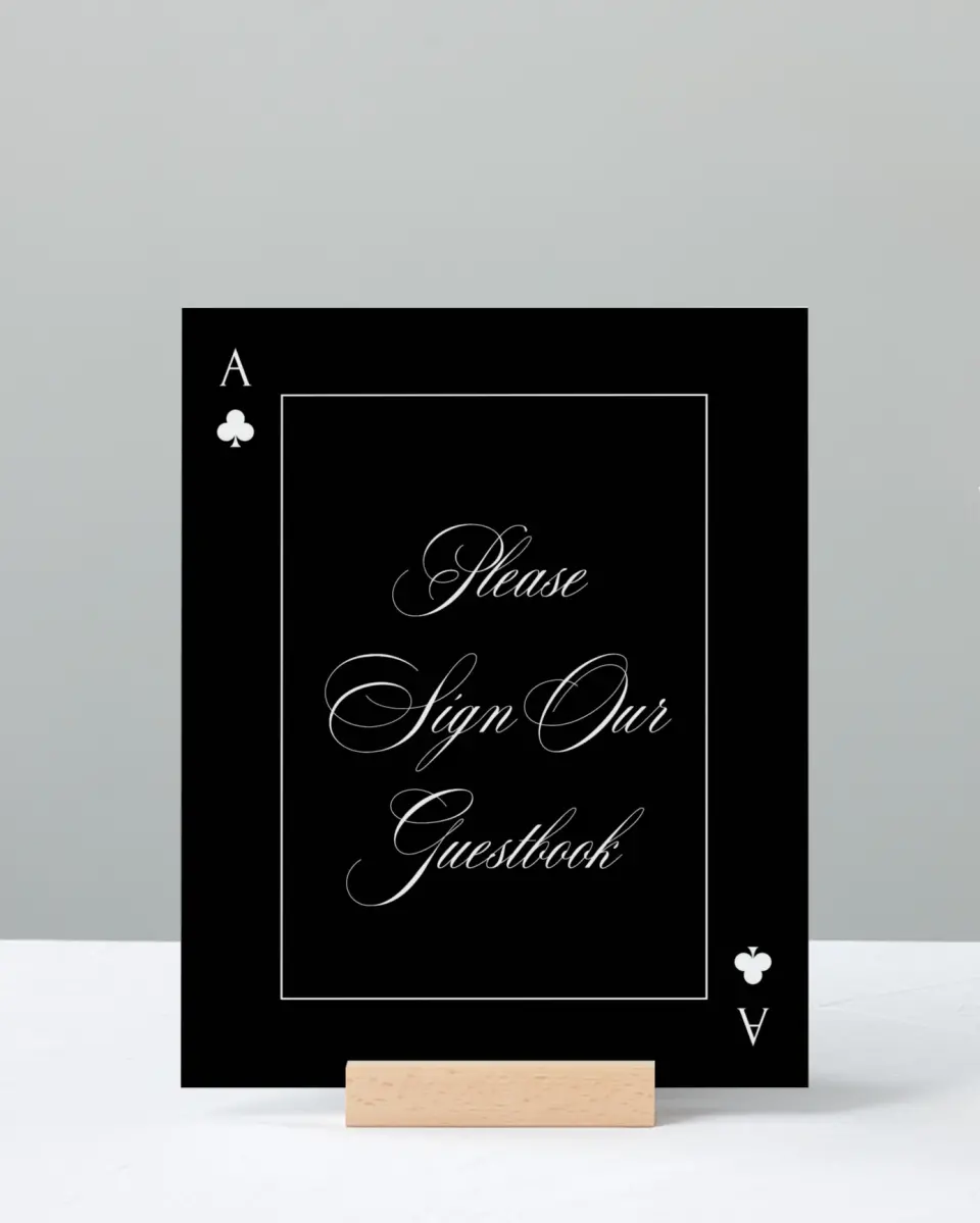 This is a 8" x 10" Guest Book Sign called Elevated Vegas printed in full color with Gold foil