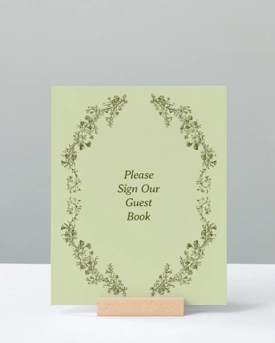 This is a 8" x 10" Guest Book Sign called Vintage Chinoiserie printed in full color with Gold foil