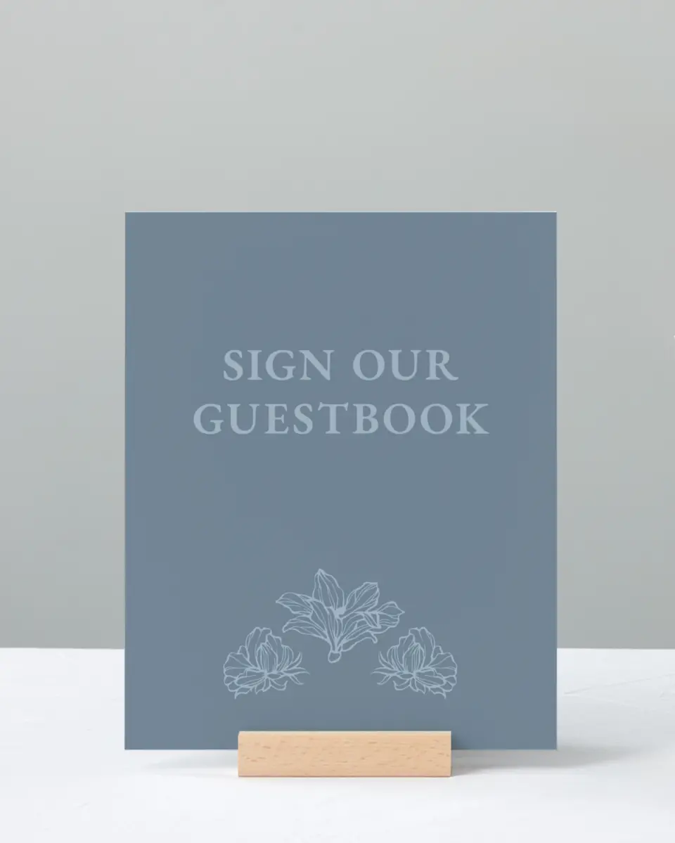 This is a 8" x 10" Guest Book Sign called Pressed Petals printed in full color with Gold foil