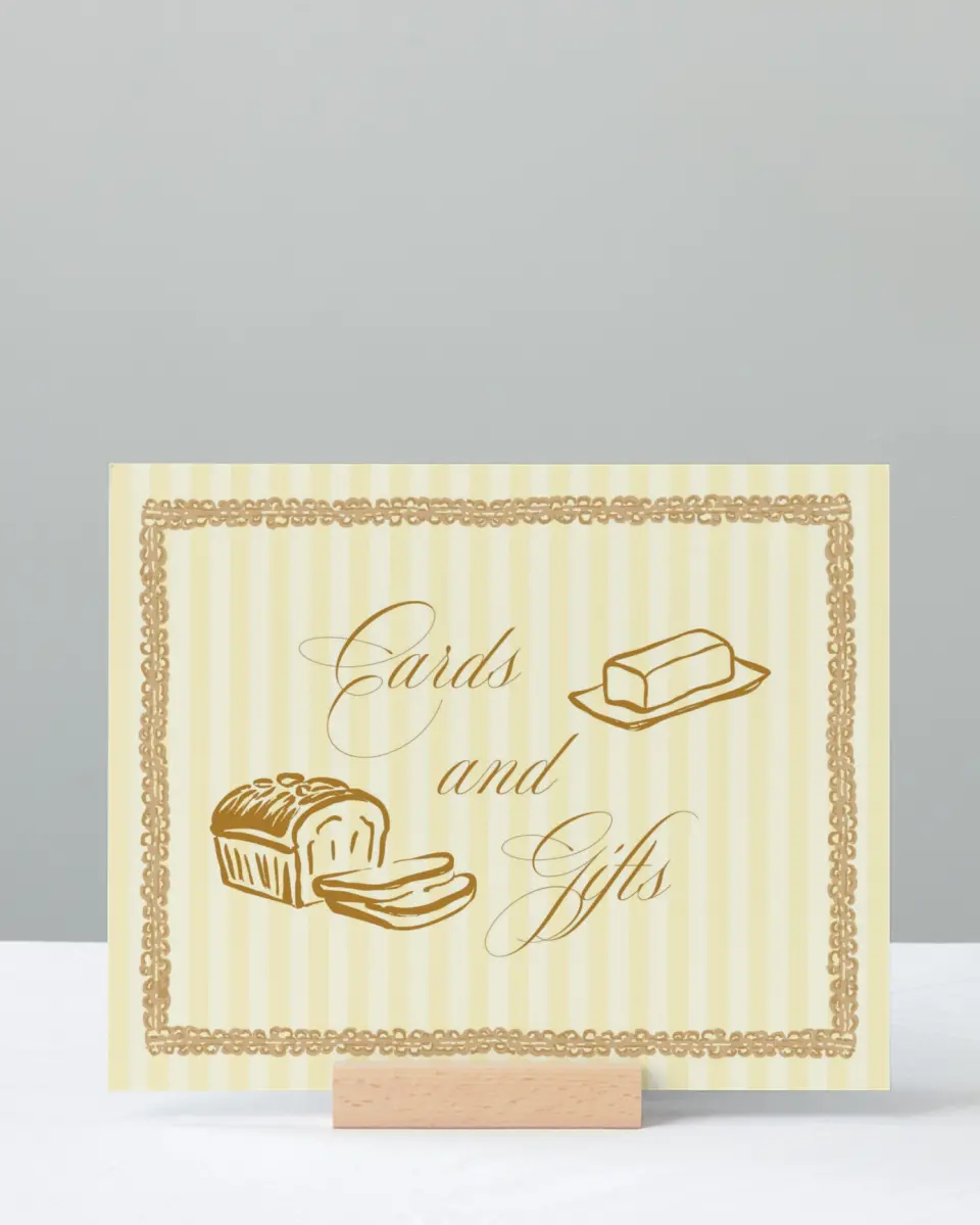 This is a 8" x 10" Cards & Gifts Sign called Toast to the Bride printed in full color with Rose Gold foil
