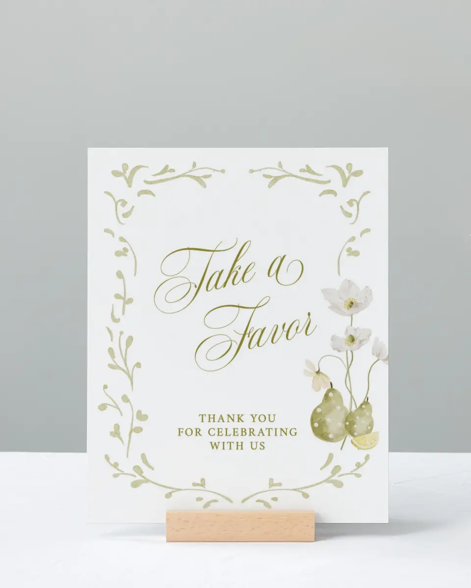 This is a 8" x 10" Favor Sign called Perfect Pear printed in full color