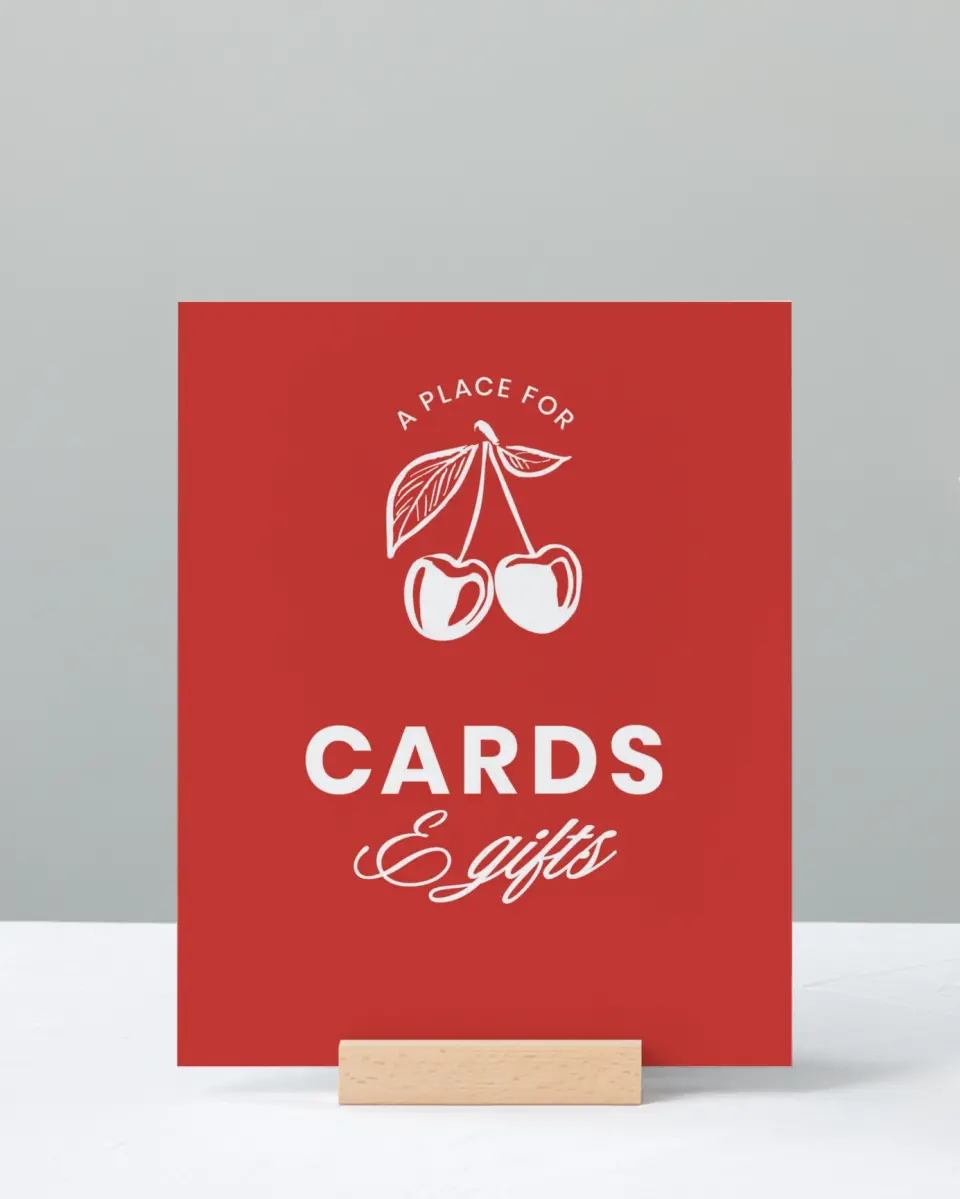 This is a 8" x 10" Cards & Gifts Sign called Cherry on Top printed in full color
