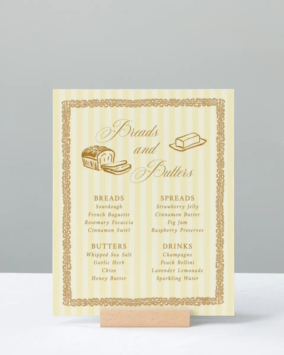 This is a 8" x 10" Menu Baby Shower Sign called Toast to Baby printed in full color