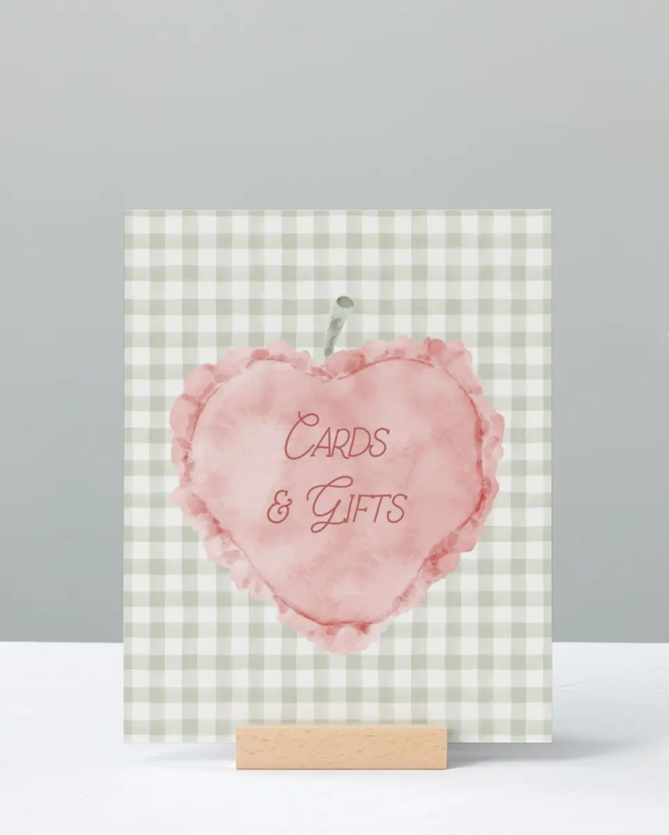 This is a 8" x 10" Cards & Gifts Baby Shower Sign called Apple of Our Eye printed in full color
