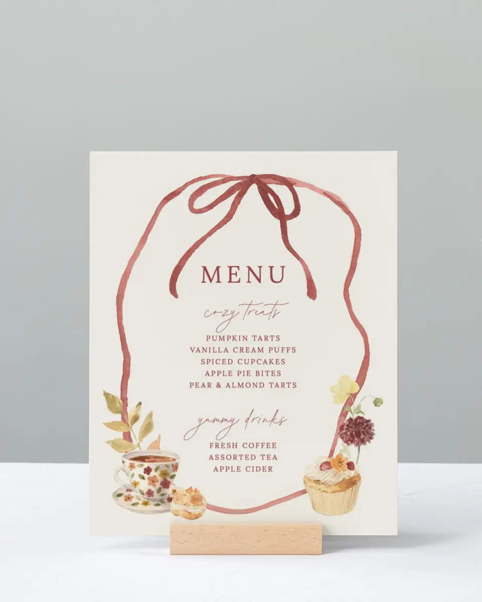This is a 8" x 10" Menu Baby Shower Sign called Harvest Moon printed in full color with Silver foil