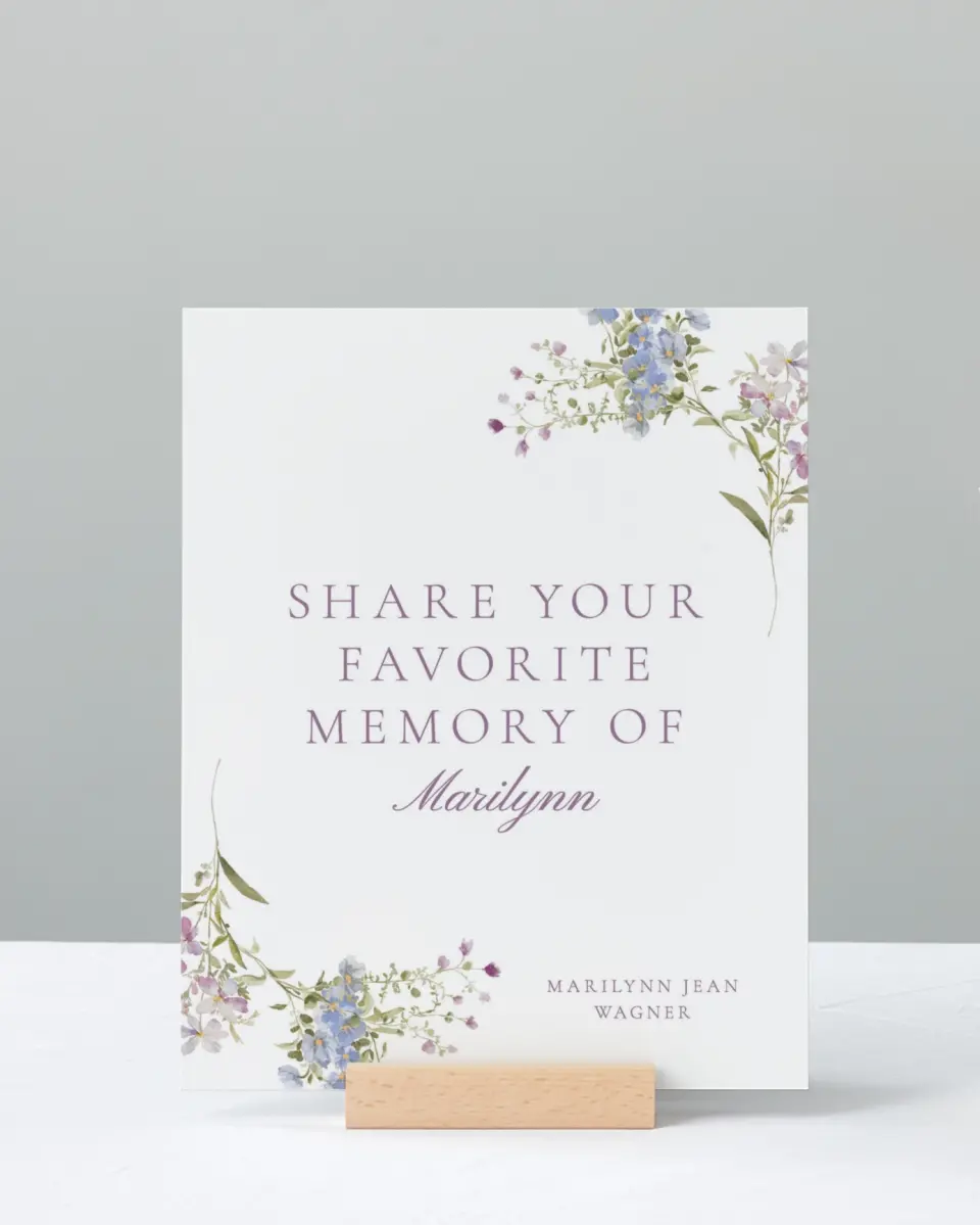 This is a 8" x 10" Memorial Sign called Forever Blooming printed in full color with Rose Gold foil