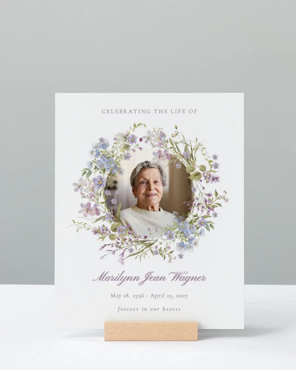 This is a 8" x 10" Memorial Sign called Forever Blooming printed in full color with Rose Gold foil