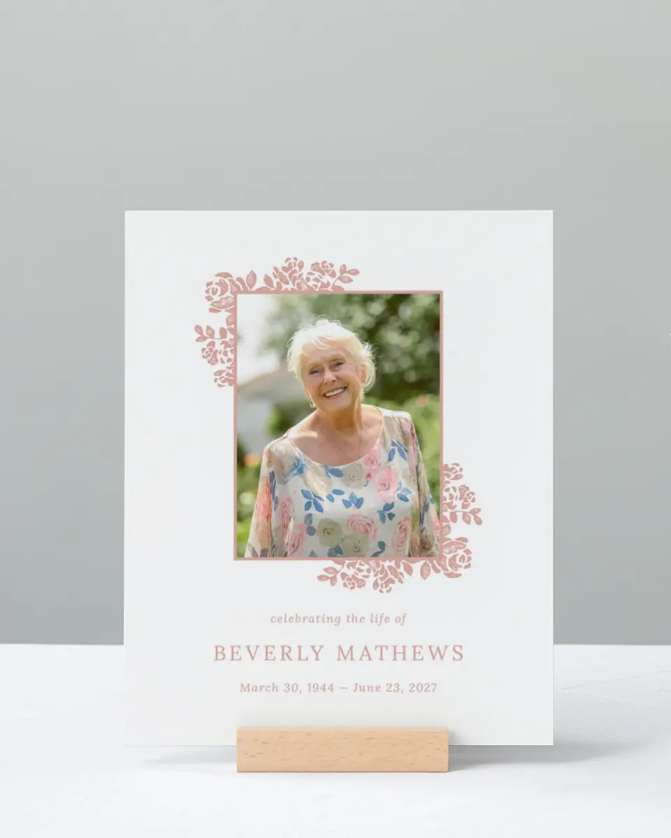 This is a 8" x 10" Memorial Sign called Beloved Blooms printed in full color