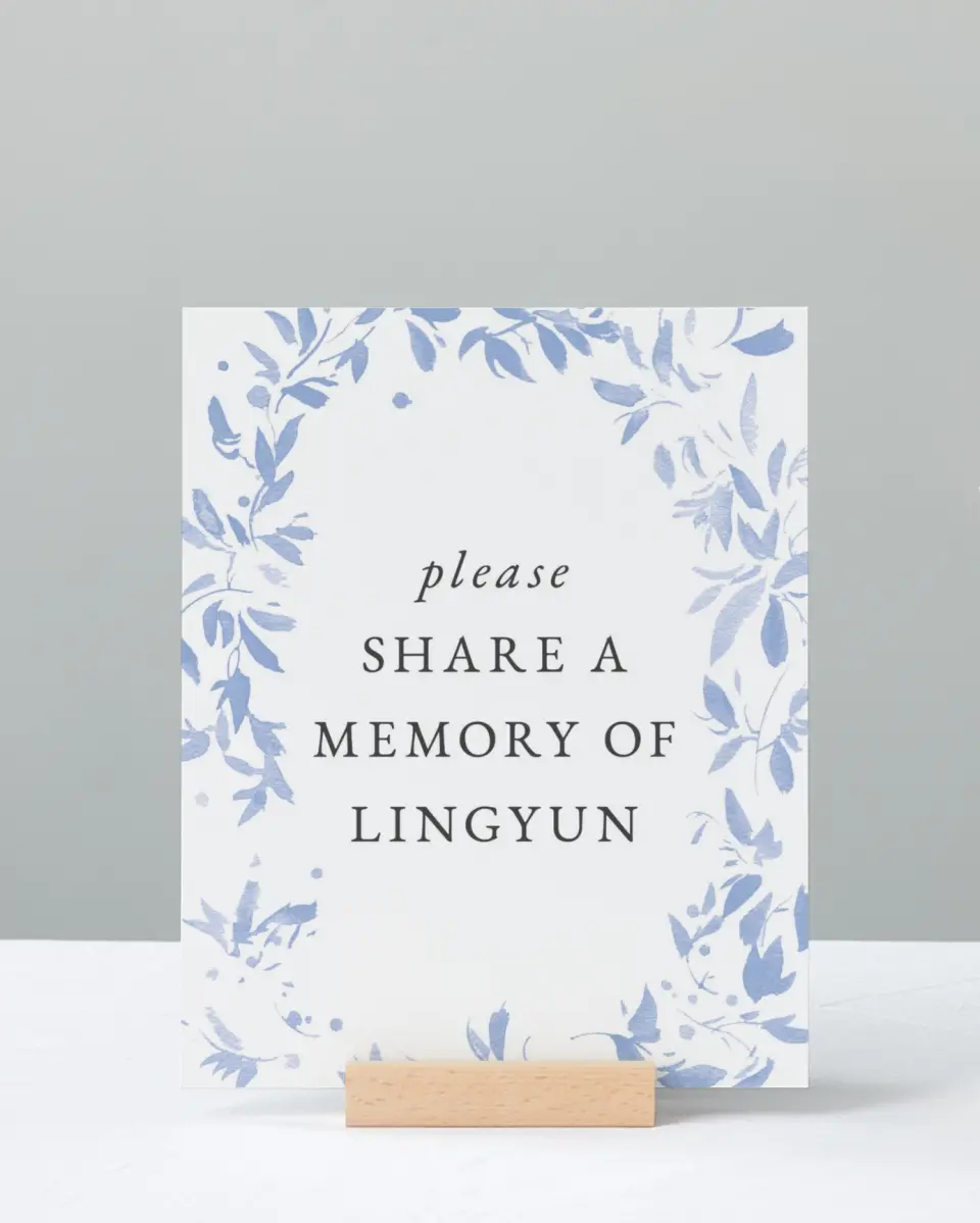This is a 8" x 10" Memorial Sign called Gentle Botanics printed in full color with Rose Gold foil