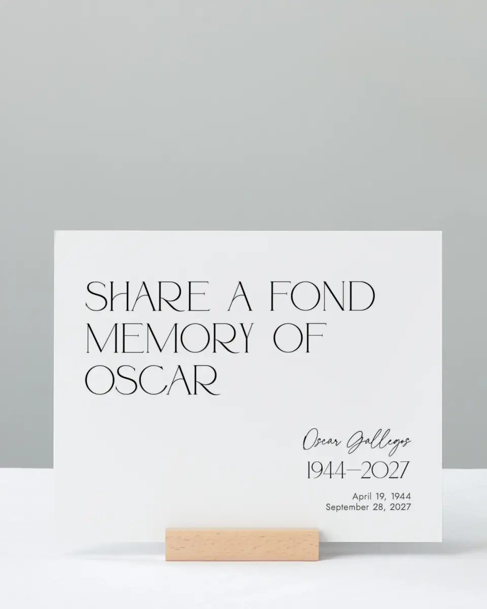 This is a 8" x 10" Memorial Sign called Honorable Life printed in full color with Rose Gold foil