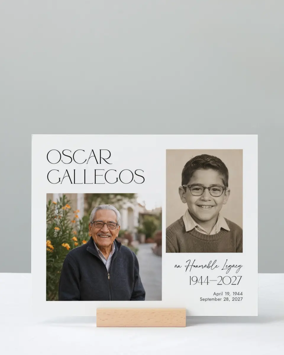 This is a 8" x 10" Memorial Sign called Honorable Life printed in full color